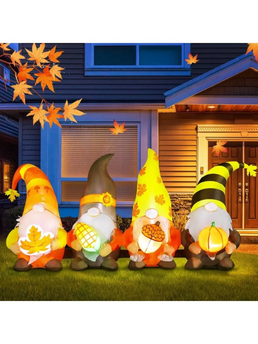 8FT Fall Gnome Inflatables with LED Lights - Outdoor Thanksgiving Yard Decor